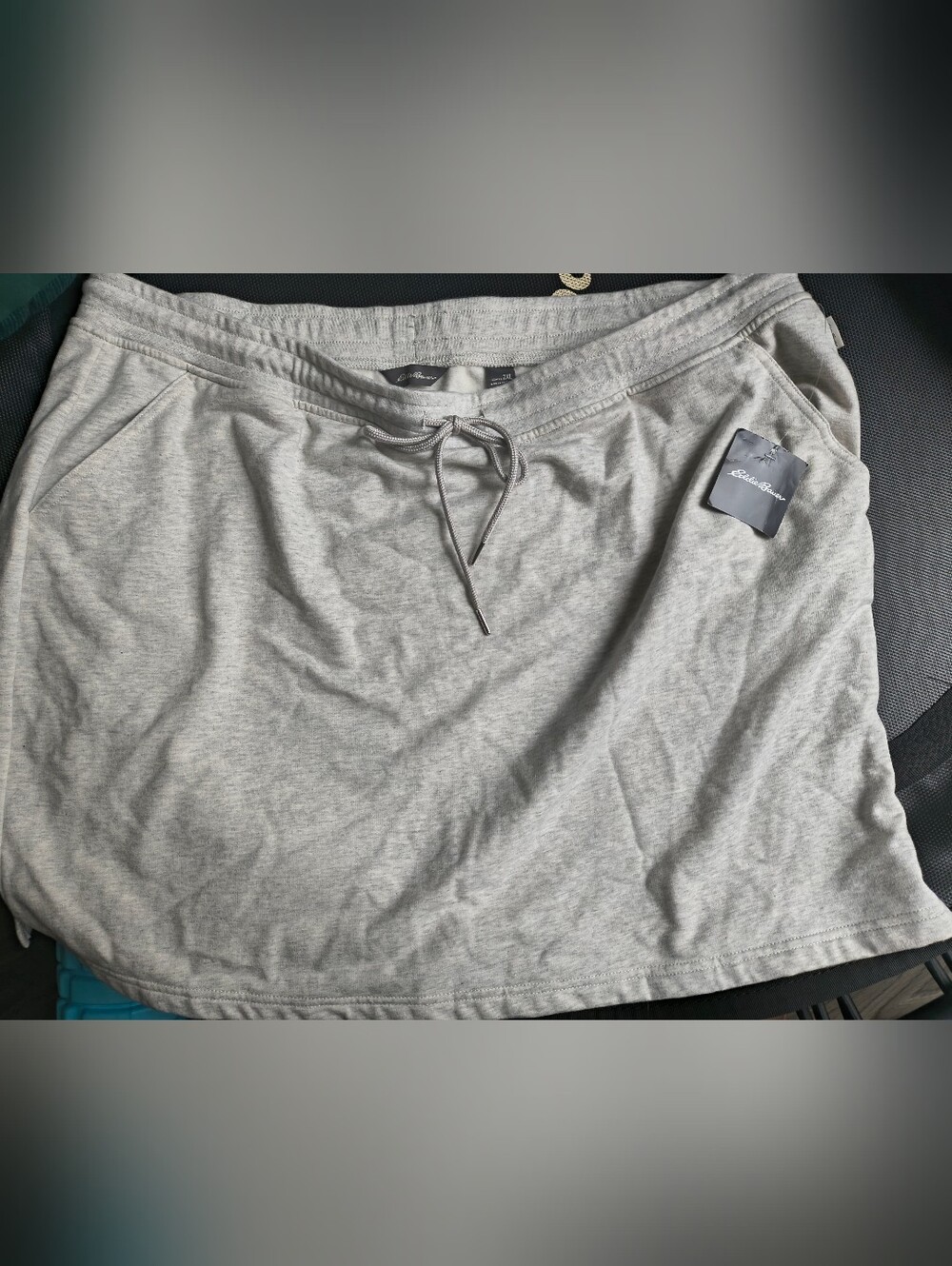 Eddie Bauer Light Gray Heather Drawstring Mini Skirt